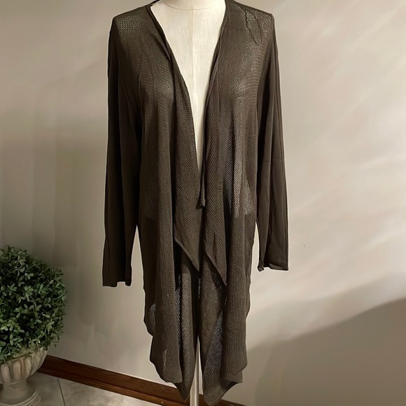 MAGASCHONI woman’s plus cascade open cardigan open knit accent army green 1X - Picture 1 of 10